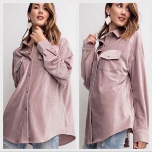 Elegant Mauve Corduroy Button-Up Shirt